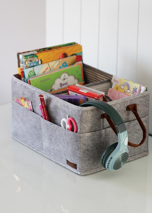 Alaz Felt Style Caddy Bag with Leather Handle Gray