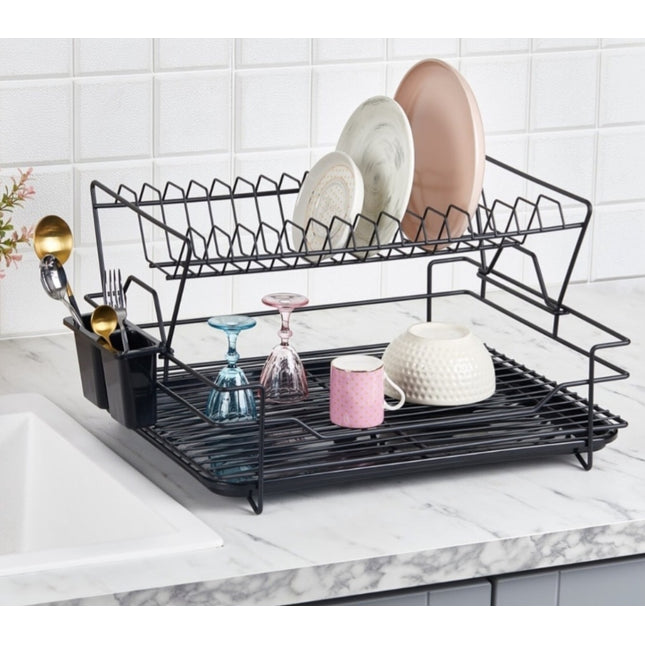 رف أطباق معدني أسود