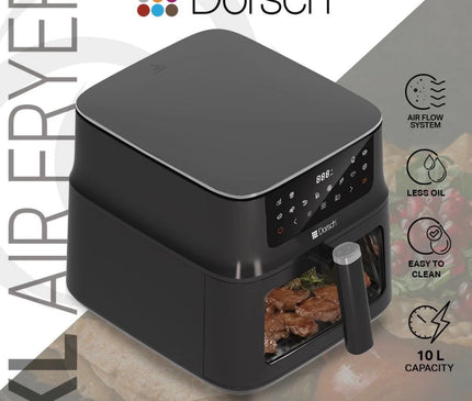 مقلاة هوائية دورش الرقمية XL سعة 10 لتر AF-610 مع نافذة رؤية زجاجية